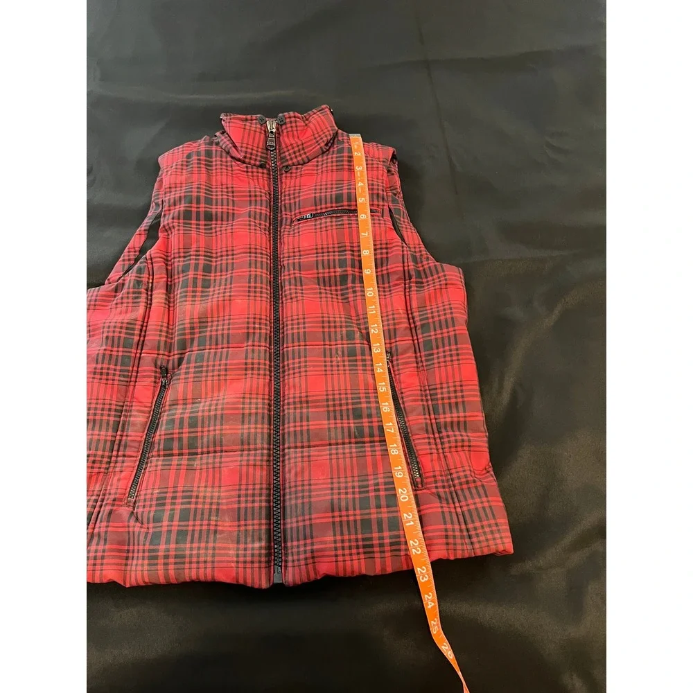 Lauren Ralph Lauren Red Black Plaid Puffer Vest Womens Medium Quilted Full Zip